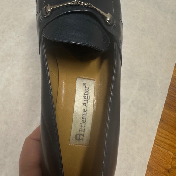 Etienne Aigner high life heels navy leather silver buckles pumps - Picture 7 of 9